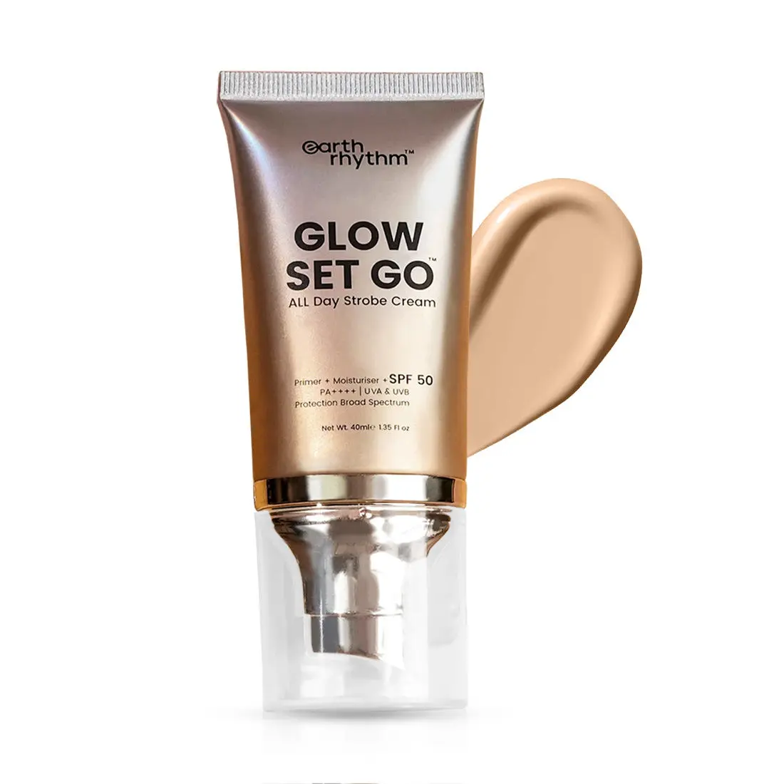 Earth Rhythm - Glow Set Go - All day Strobe Creme - SPF 50 - Pearly Glow | Primer + Moisturiser + SPF 50 | PA++++ UVA & UVB Prtection Broad Spectrum| for Women - 40 ML