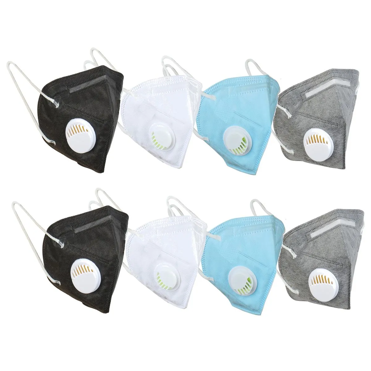 Fabula Pack of 8 KN95/N95 Anti-Pollution Reusable 5 Layer Mask (White,Black,Blue,Grey)