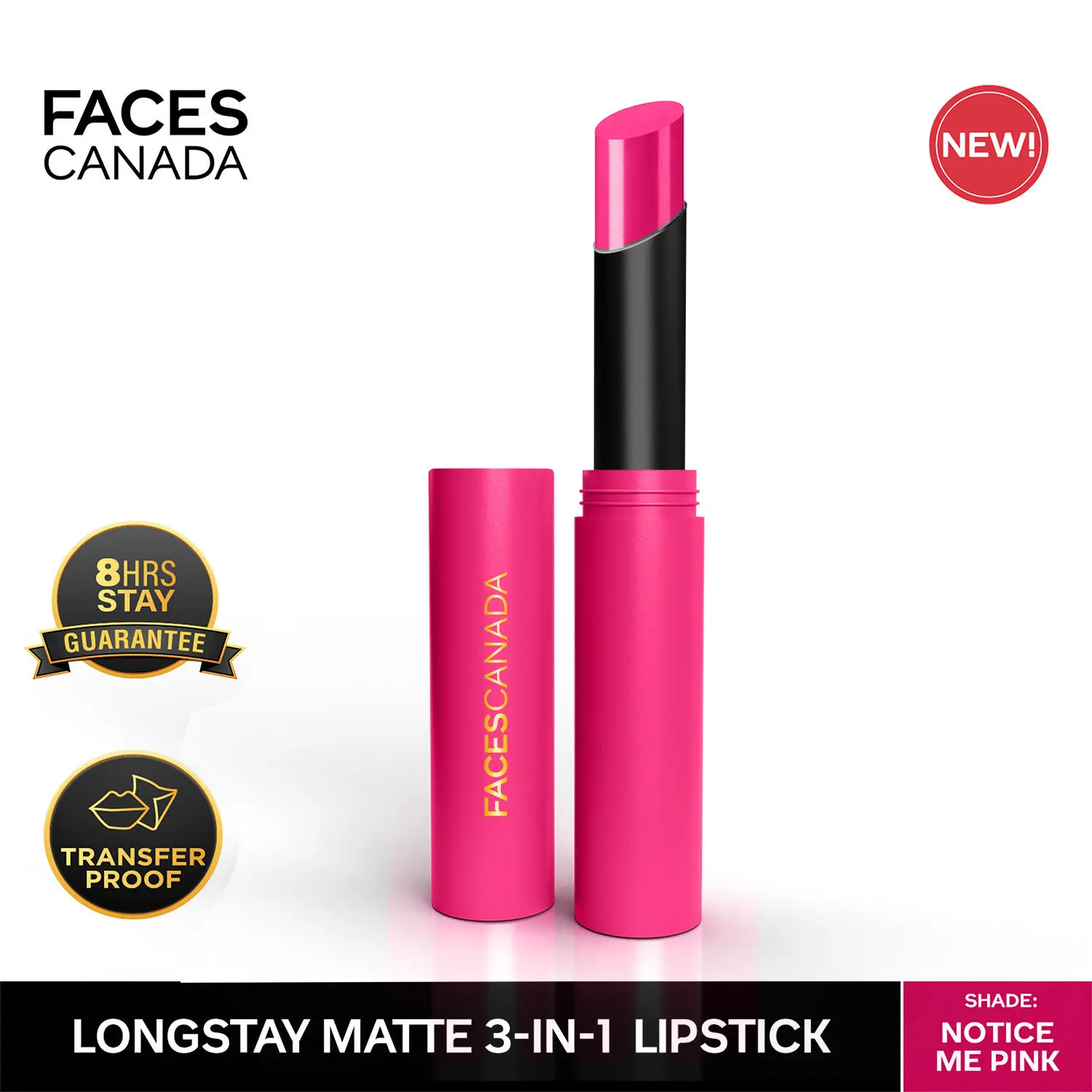 FACESCANADA Long Stay 3-in-1 Matte Lipstick Notice Me Pink 06 2 gm