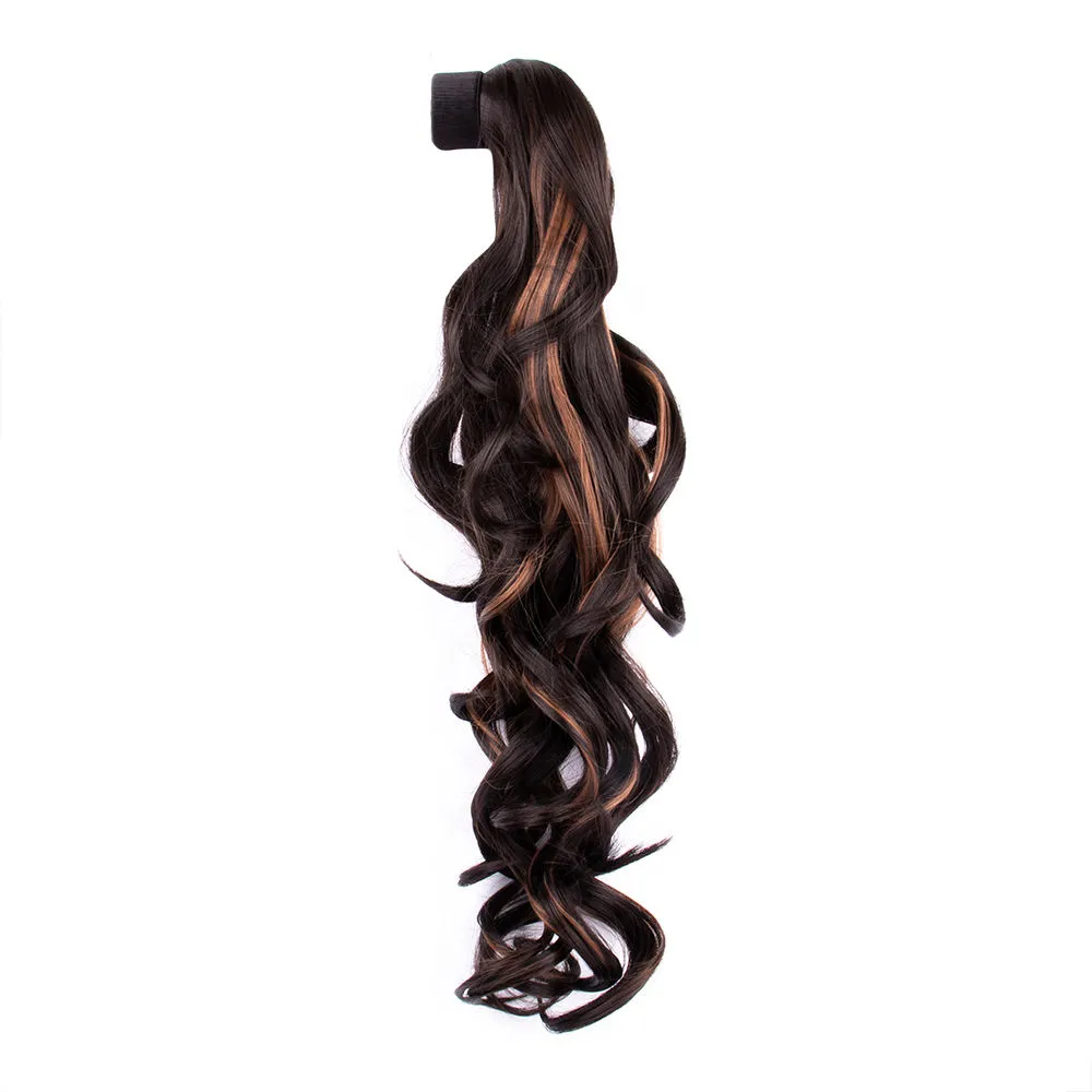 Streak Street Curly Dark Brown Ponytail With Copper Highlights