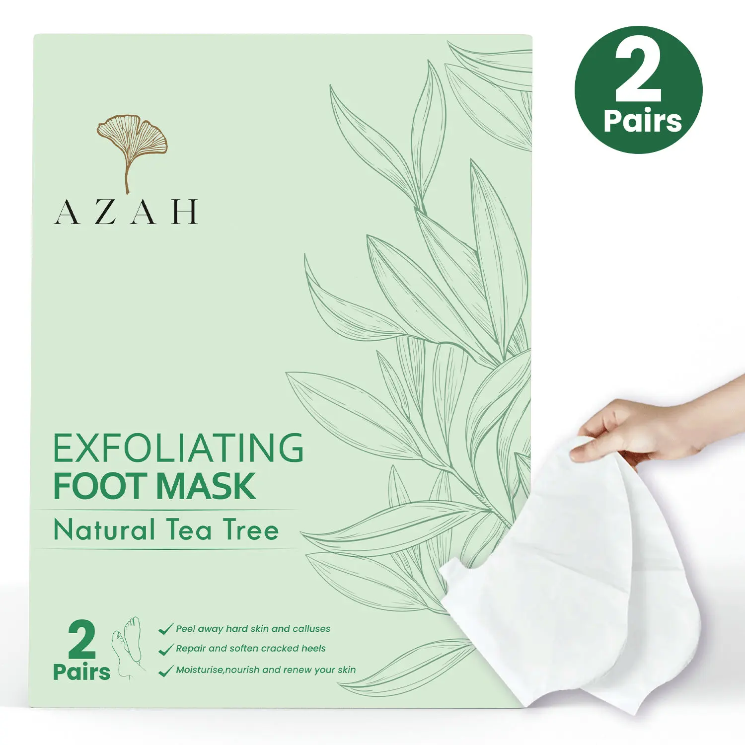 Azah Exfoliating Foot Mask | Peeling Mask for Cracked Feet | Pack of 2 | Natural Tea Tree