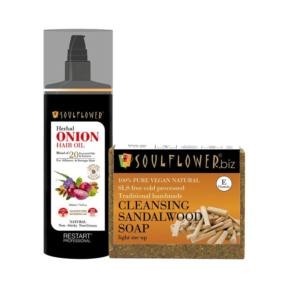 Soulflower Onion Hair Oil & Cleansing Sandalwood Soap Monthly Regime