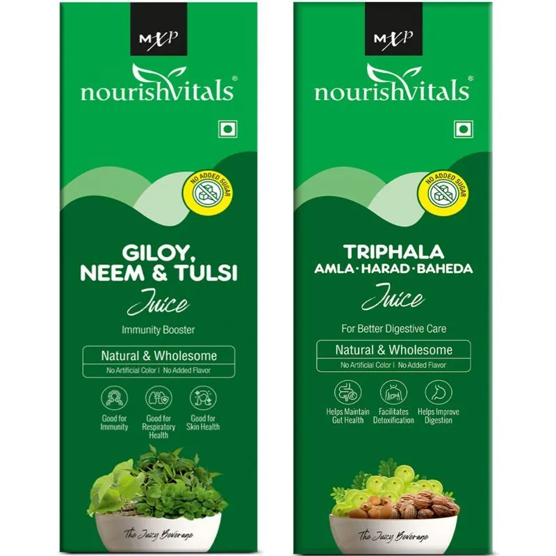 Nourish Vitals Healthcare Juices Combo - Giloy Neem & Tulsi Juice + Triphala Amla,Harad,Baheda Juice