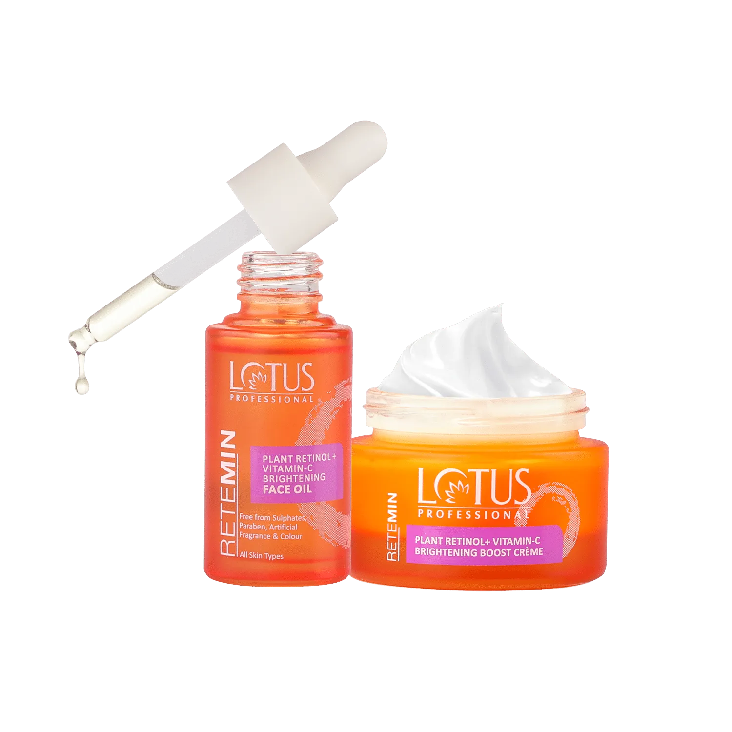 Lotus Professional Retemin Plant Retinol + Vitamin C Brightening Boost Creme & Facial Oil Combo