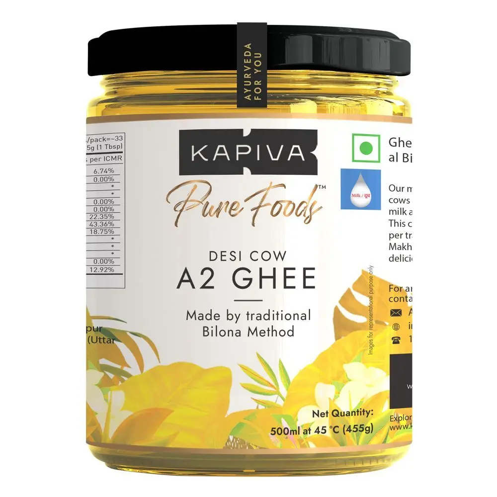 Kapiva A2 Desi Ghee | Helps Reduces Joint Pain And Improves Heart Functioning | 500Ml Ghee 500 Ml Glass Bottle