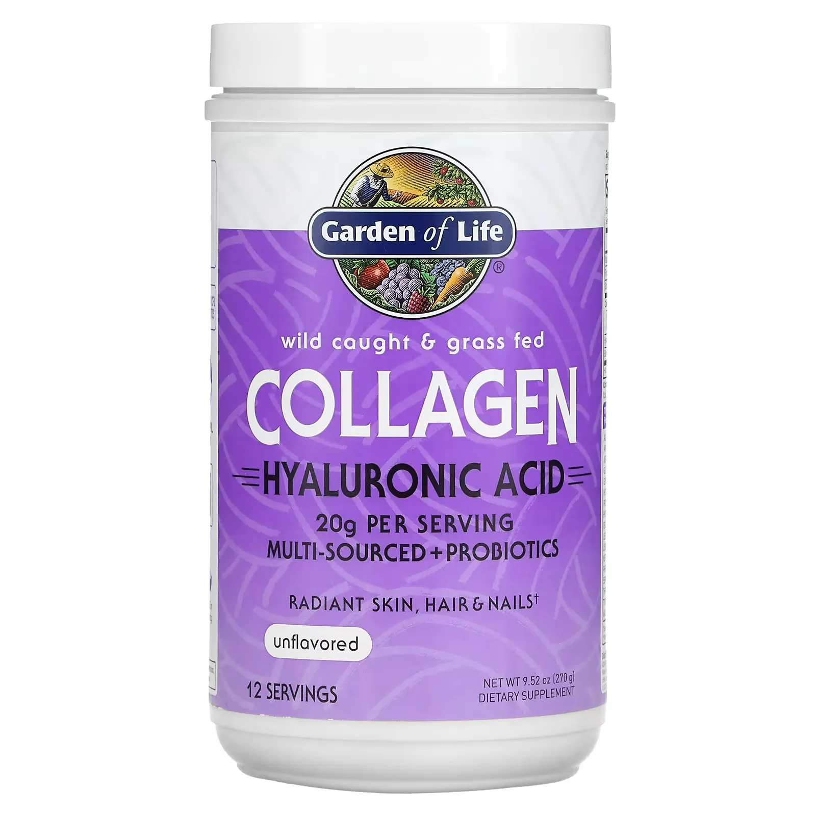 Wild Caught & Grass Fed Collagen, Hyaluronic Acid, Unflavored, 9.52 oz (270 g)