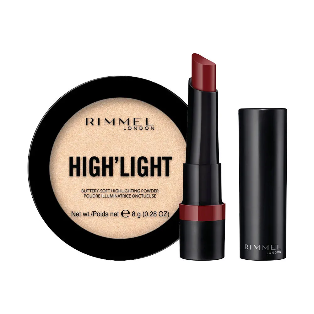 Rimmel London High'light Powder - Stardust & Lasting Finish Matte Lipstick - Hollywood Red