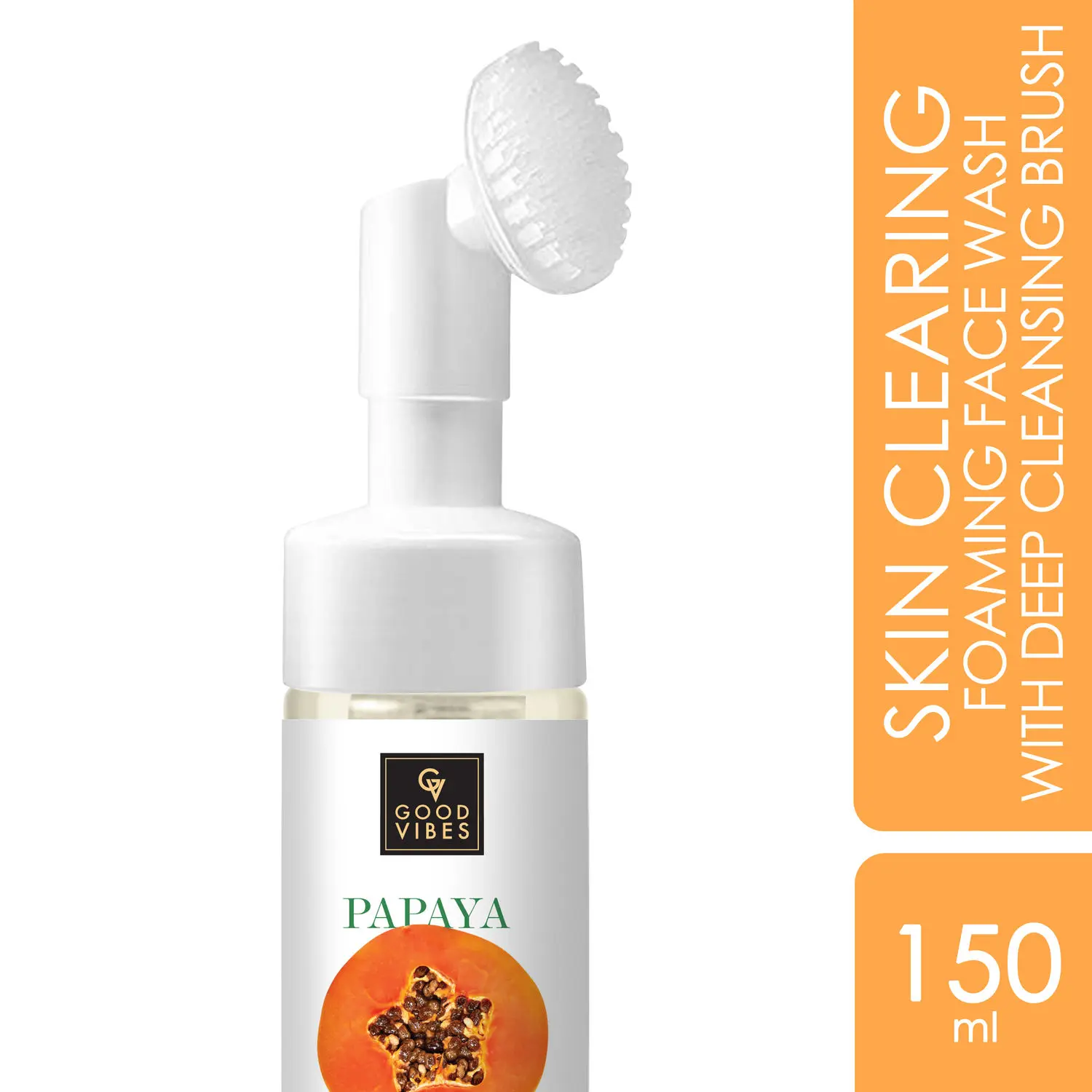 Good Vibes Papaya Skin Clearing Foaming Face Wash with Deep Cleansing Brush (150 ml)