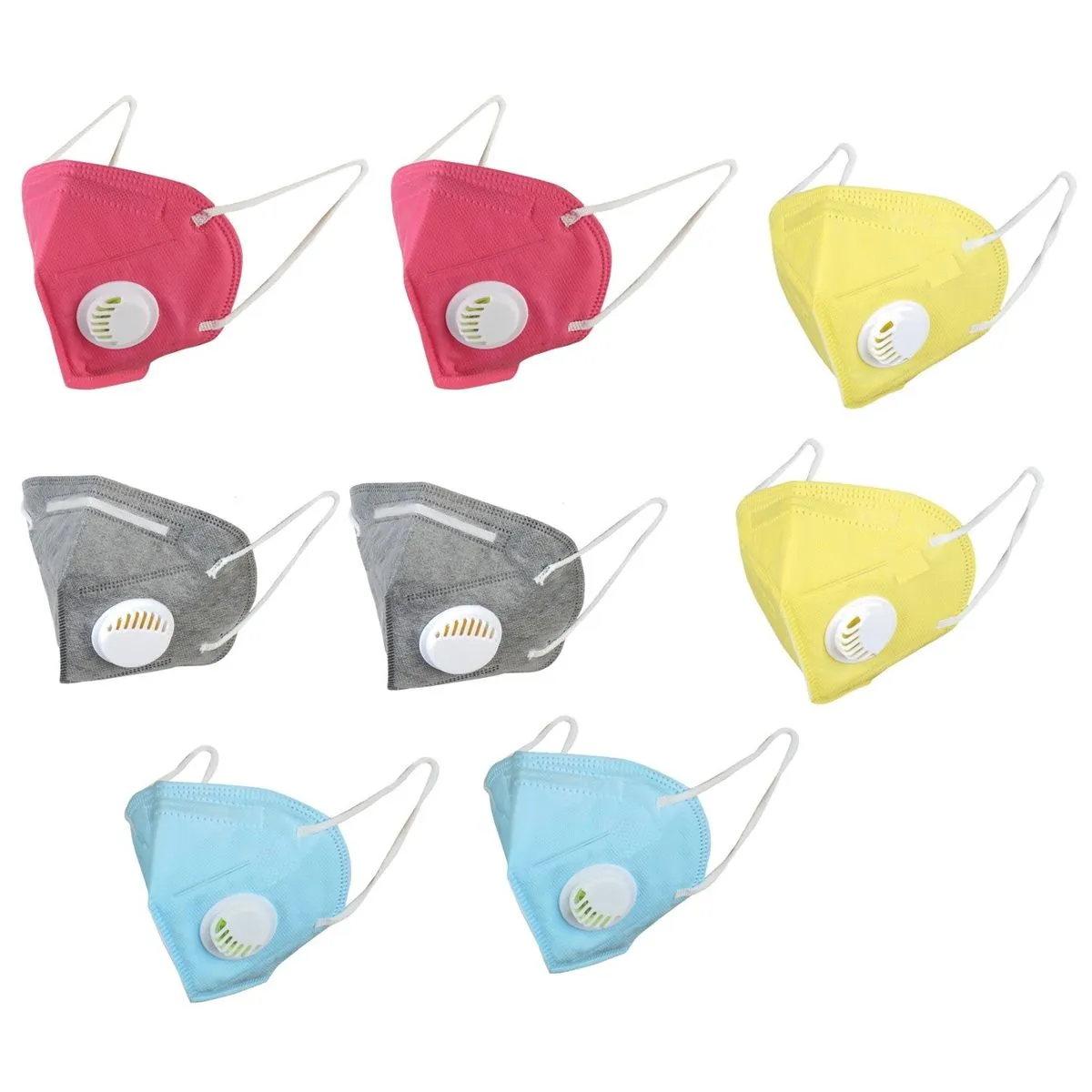 Fabula Pack of 8 KN95/N95 Anti-Pollution Reusable 5 Layer Mask (Blue,Yellow,Grey,Pink)