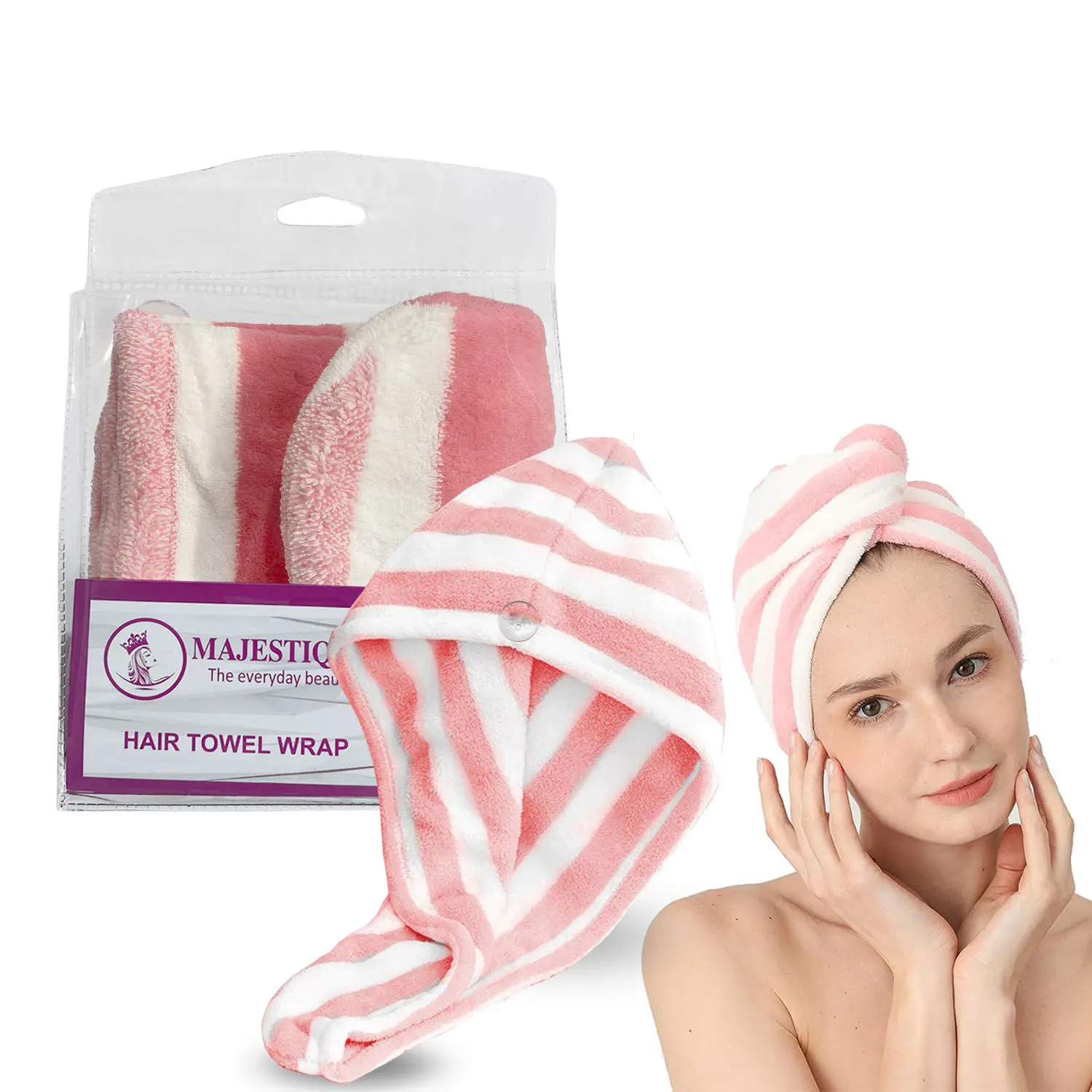 Majestique Quick Hair Towel Wrap Turban for Curly, Long, and Thick Hair BA211- Men and Women - Color May Vary