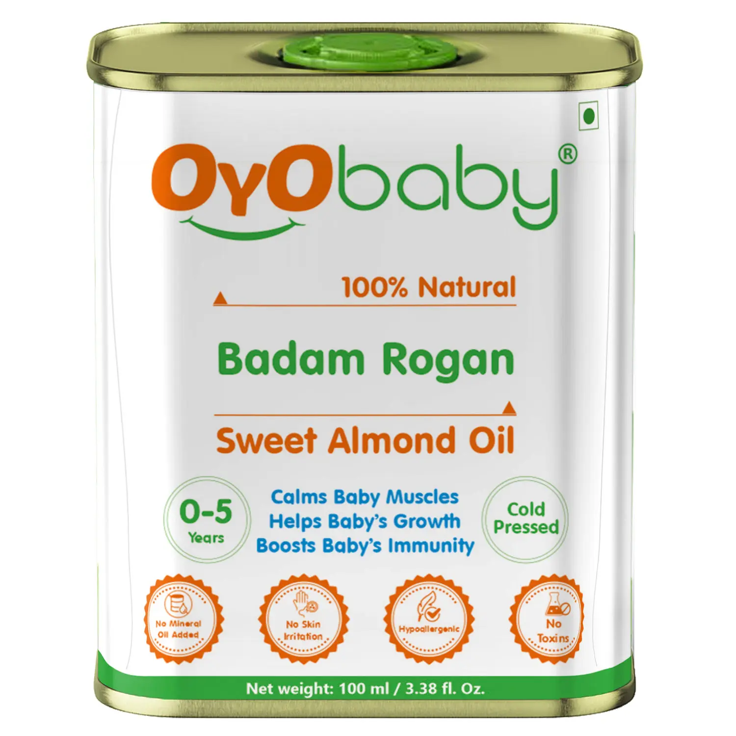 Oyo Baby Badam Rogan Sweet Almond Oil | Rich in Vitamin -E for Healthy Skin , Hair and Body | Edible - for Strong Bones and Healthy Body - 100 ml