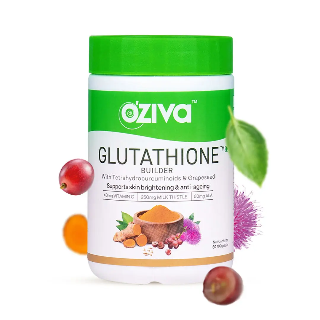 OZiva Glutathione Builder (with ALA, Skin Vitamins & Selenium) for Skin Brightening & Anti-Ageing, 60 Capsules