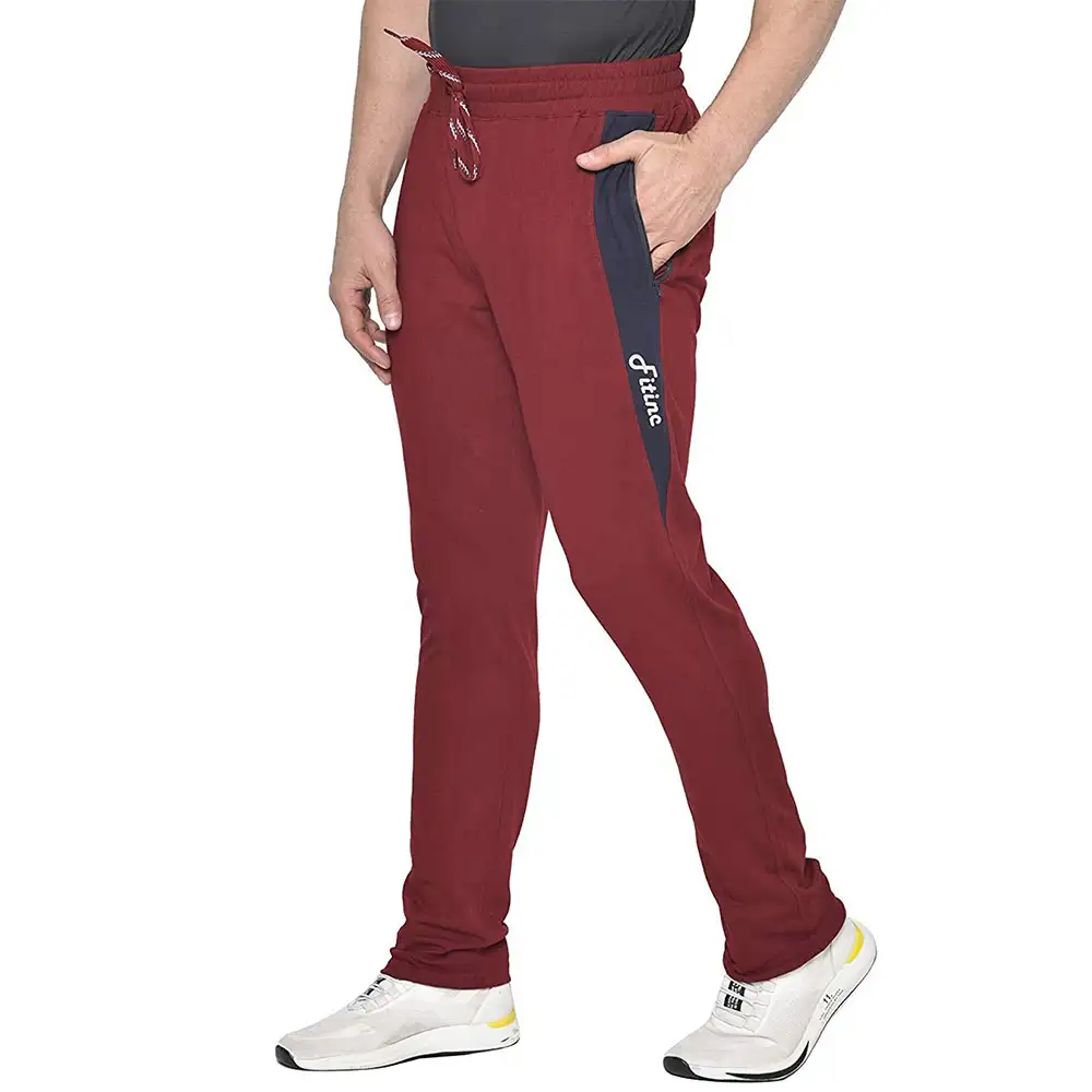 Fitinc Striped Slim Fit Cotton Trackpant for Men,  Wine  Medium