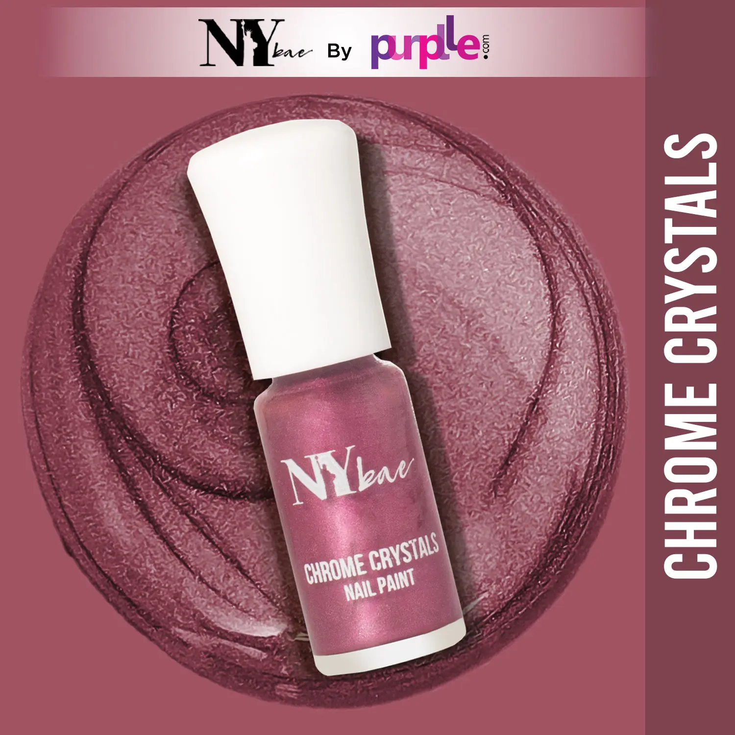 NY Bae Chrome Crystals Nail Paint - Pink Opal 10 (3 ml) | Pink | Glossy Finish | Rich Pigment | Chip-proof | Full Coverage | Vegan