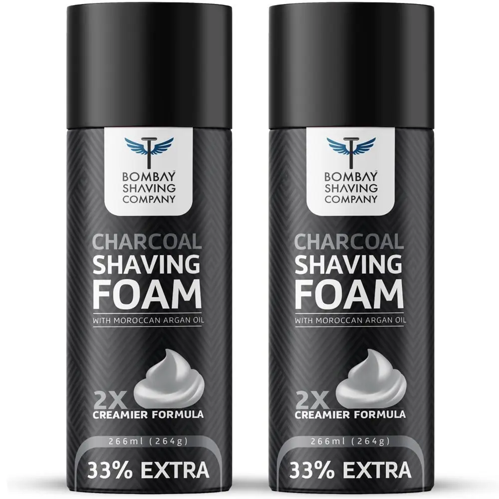 Bombay Shaving Company Activated Charcoal Shaving Foam (266 ml x 2) | Moroccan Argan Oil, 2X Creamier for Superior Glide and Protection