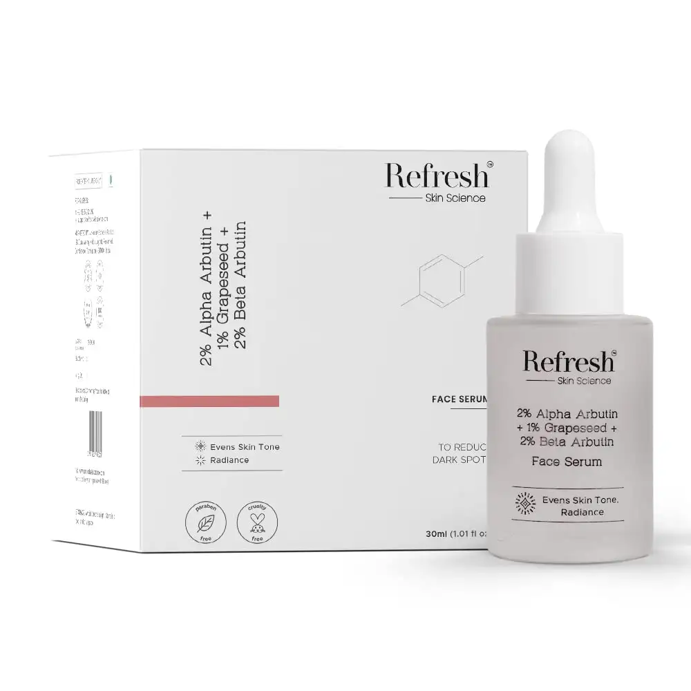 Refresh Skin Science 2% Alpha Arbutin + 1% Grapeseed + 2% Beta Arbutin Face Serum,  30 ml  for All Skin Types