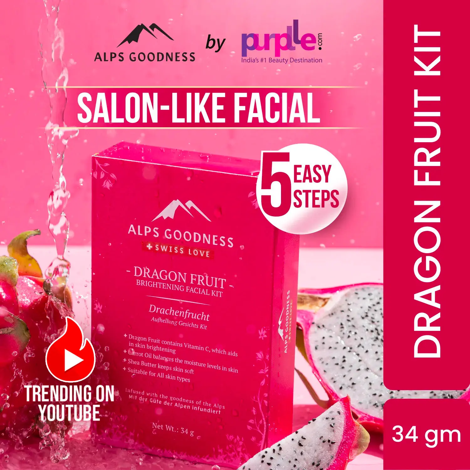 Alps Goodness Brightening Facial Kit - Dragon Fruit (34 gm)