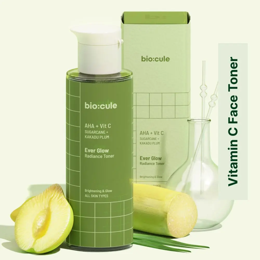 Biocule Ever Glow Radiance Vitamin C Face Toner, Glycolic Acid (AHA) & Vitamin C from Sugarcane & Kakadu Plum, Brightening & Glow, Alcohol Free Toner for All Skin Types