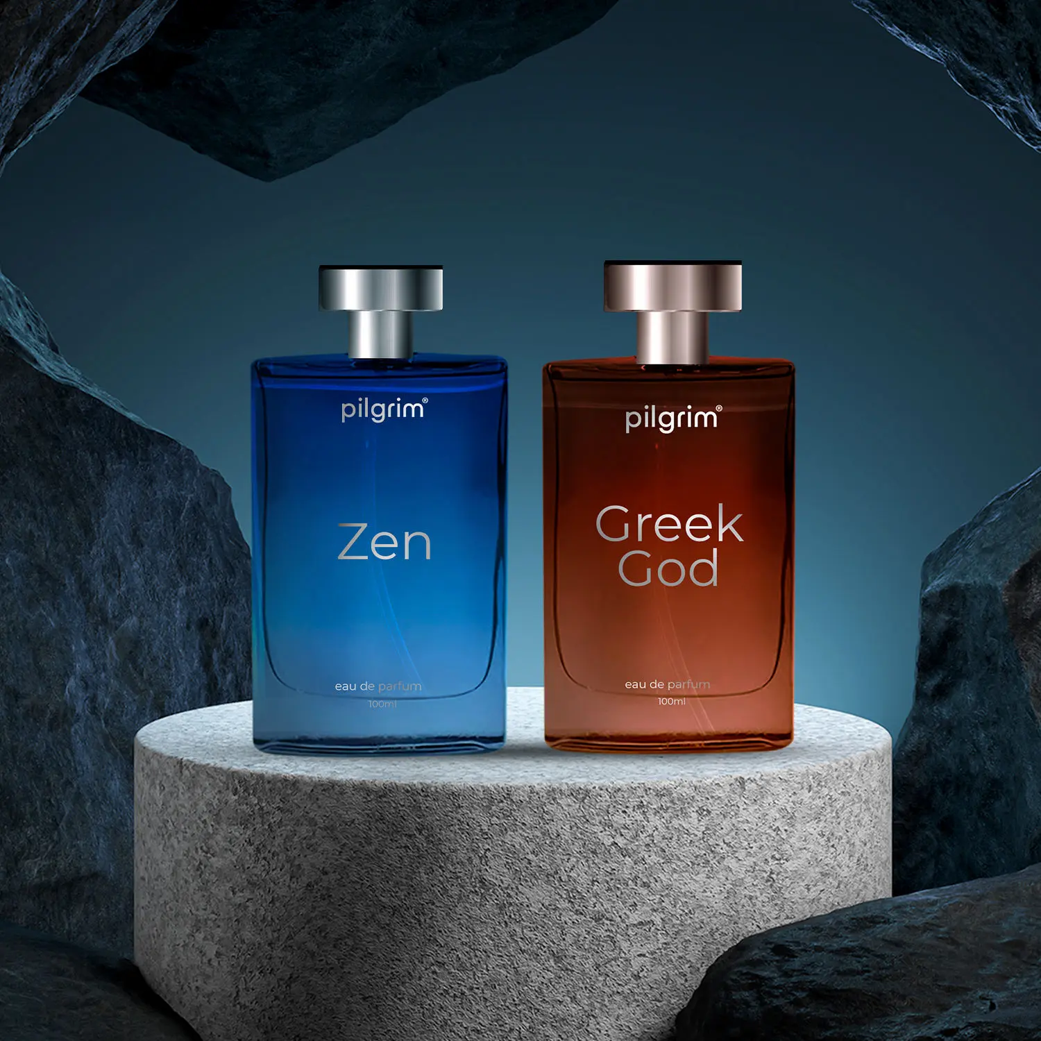 Pilgrim Zen Perfume for Men + Greek God Perfume (Eau de parfum) With Musk, Smoky Cedarwood & Sandalwood, Aqua Notes & Aromatic Vetiver | 8hrs+ Long lasting Perfume for Men, Combo Pack