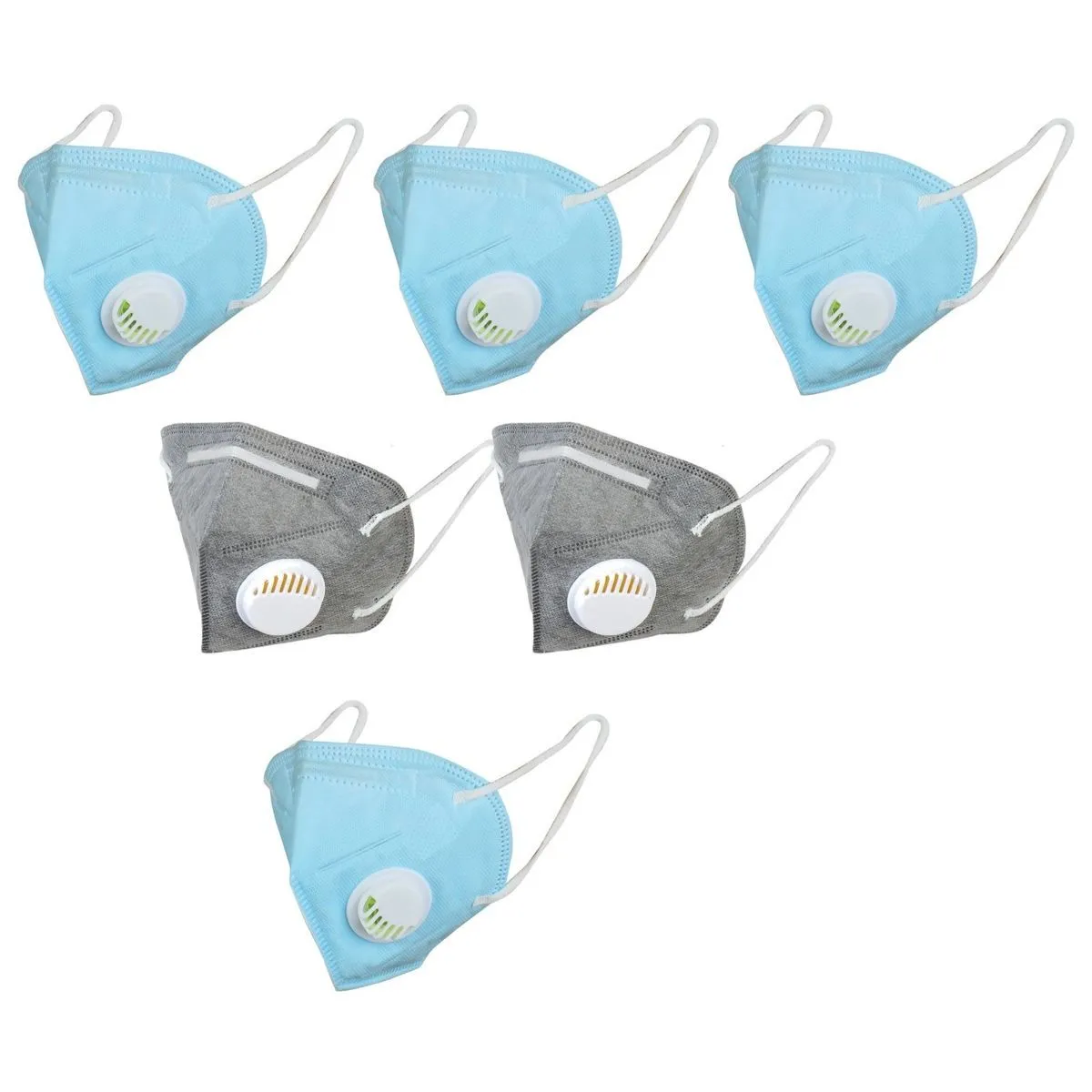 OOMPH Pack Of 6 Kn95/n95 Anti-pollution Reusable 5 Layer Mask Color: Blue,grey,blue