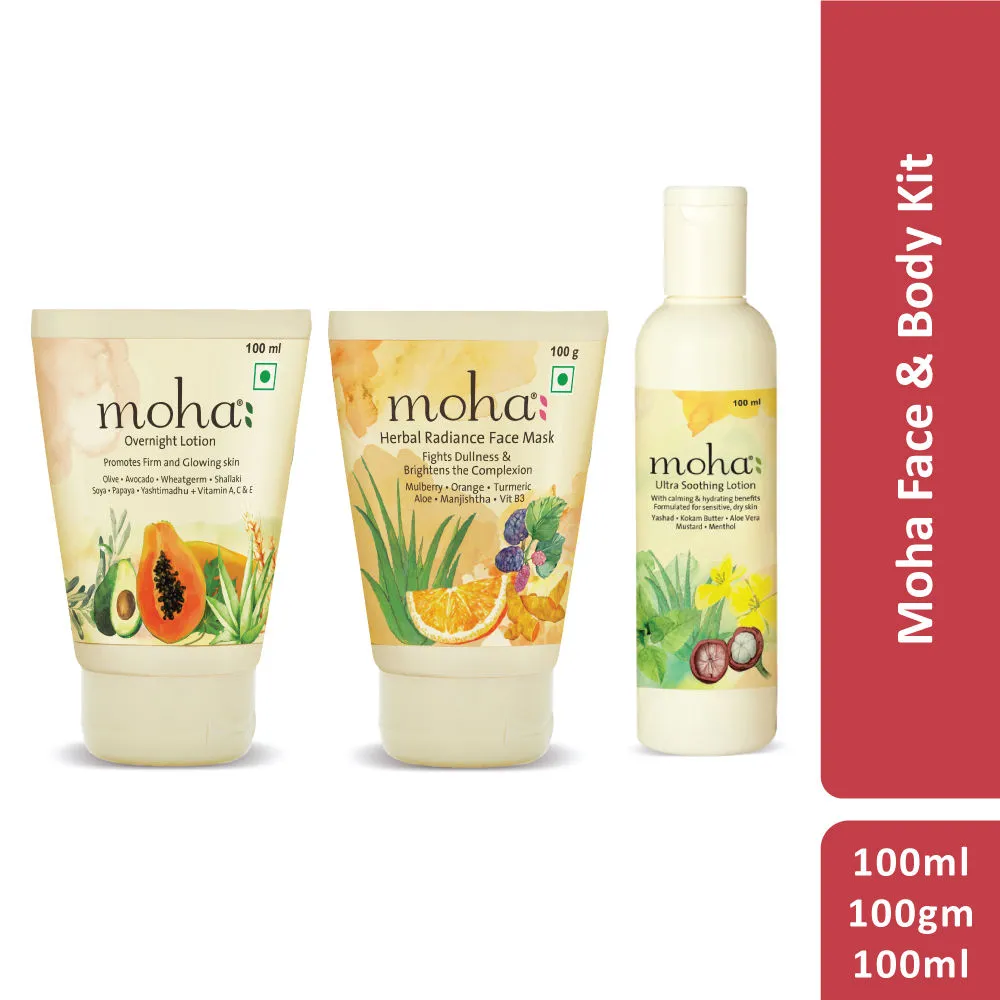 Moha Face & Body Kit - Ultra Soothing Lotion + Overnight Lotion + Face Mask