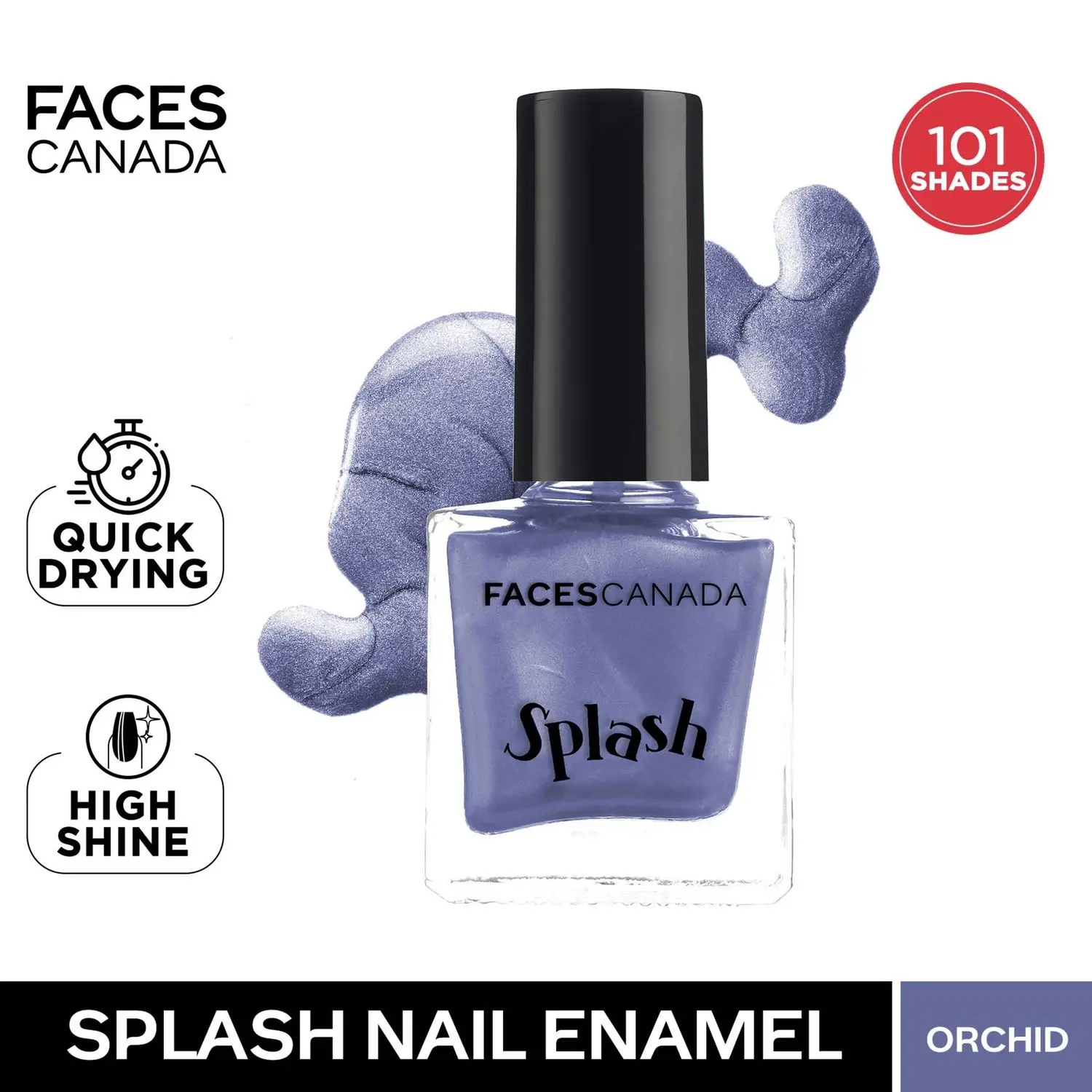 Faces Canada Splash Nail Enamel | Fast Dry | High Shine | Long Lasting | No Chip Formula | No Harmful Chemicals | Shade - Orchid (8 ml)