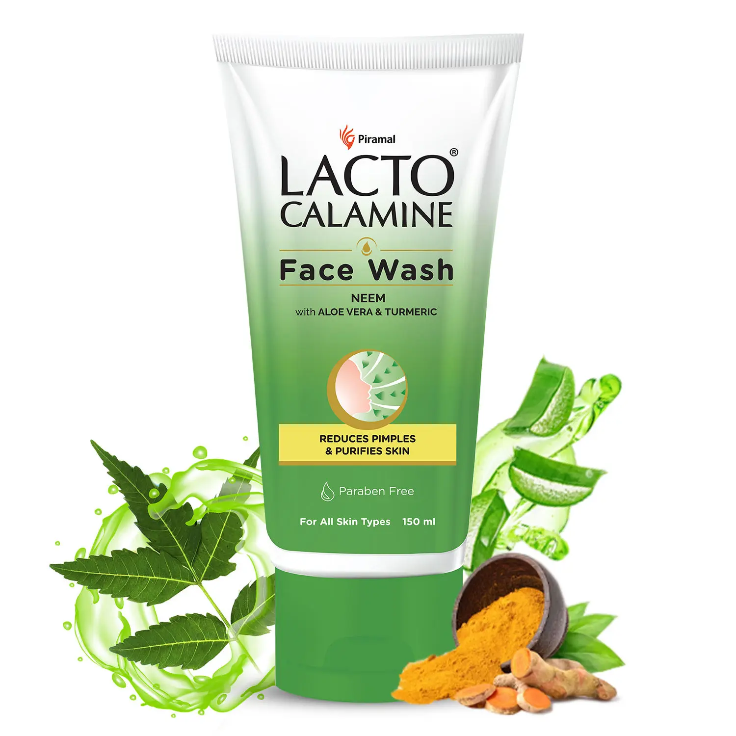 Lacto Calamine Facewash with Neem, Aloe Vera & Turmeric |Niacinamide & Salicyclic acid| Reduces pimples, Purifies skin & Oil control| Paraben Free| Suitable for all skin types | 150 ml