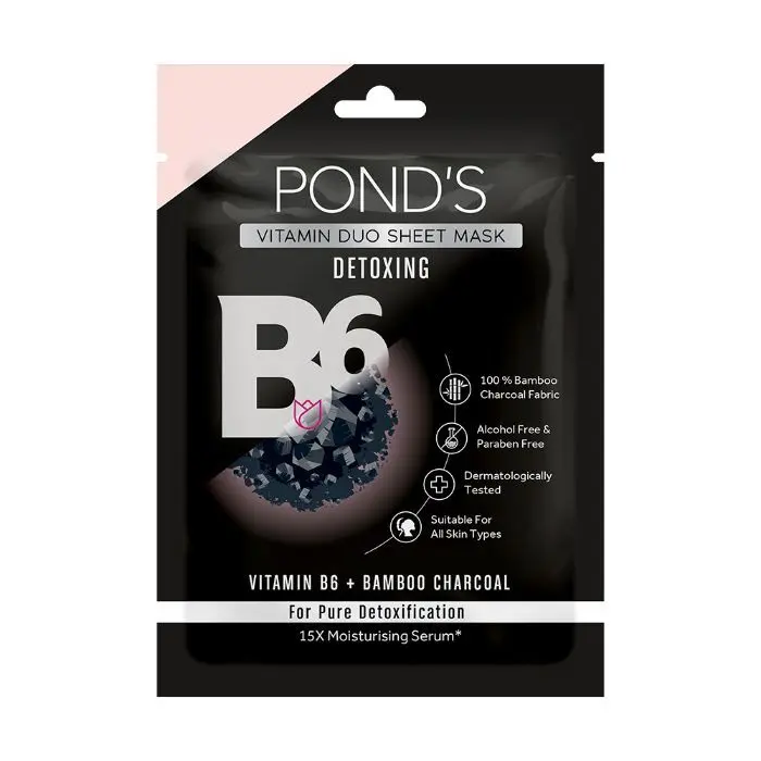 POND'S Bamboo Charcoal Clear Detoxing, With Vitamin B6 Sheet Mask, 25 ml