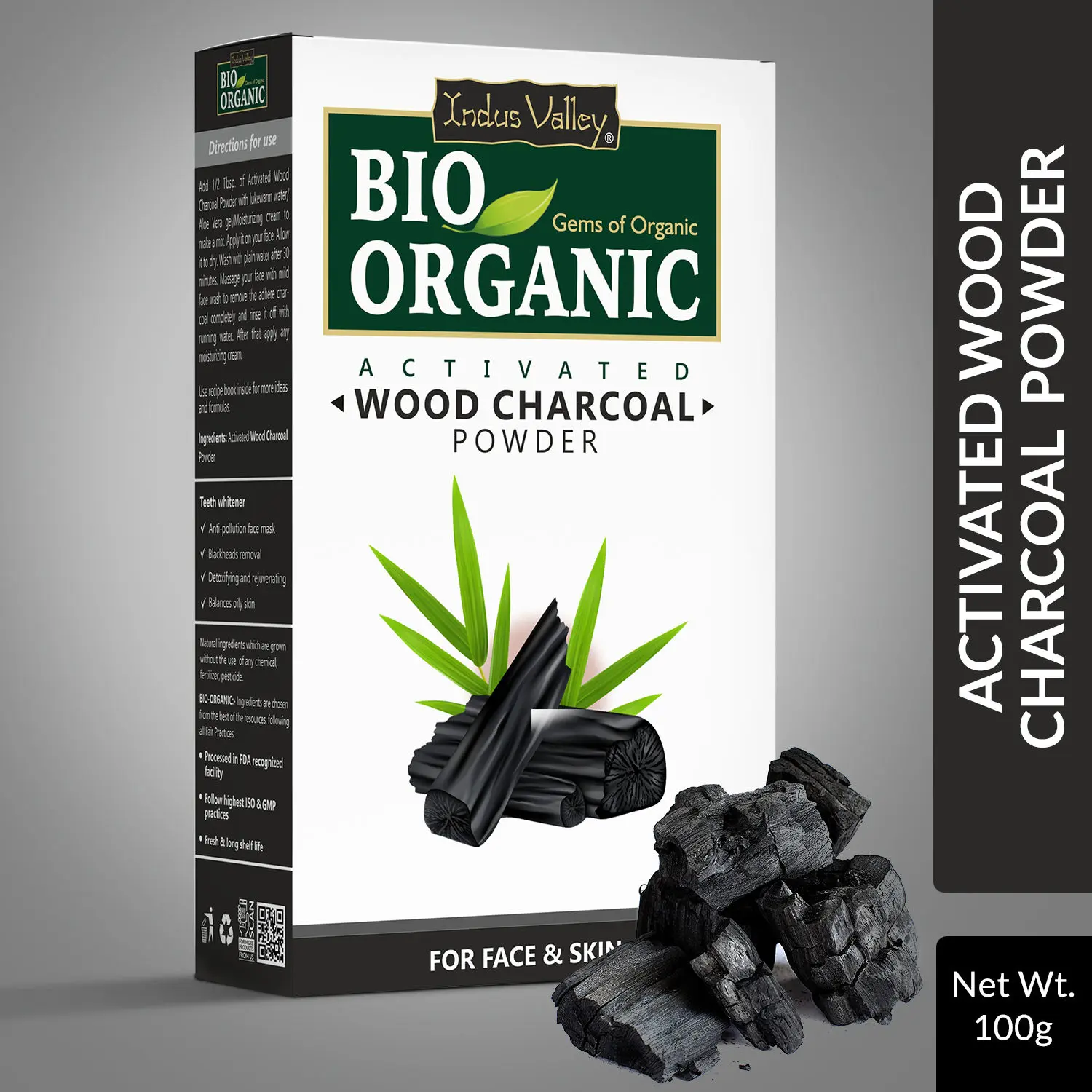 Indus Valley BIO Organic Activated Wood Charcoal Powder-100g