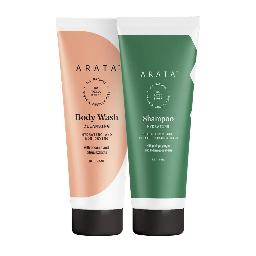 Arata Natural Shower Hydration Combo For Men & Women With Hydrating Shampoo (75 ml) & Body Wash (75 ml)