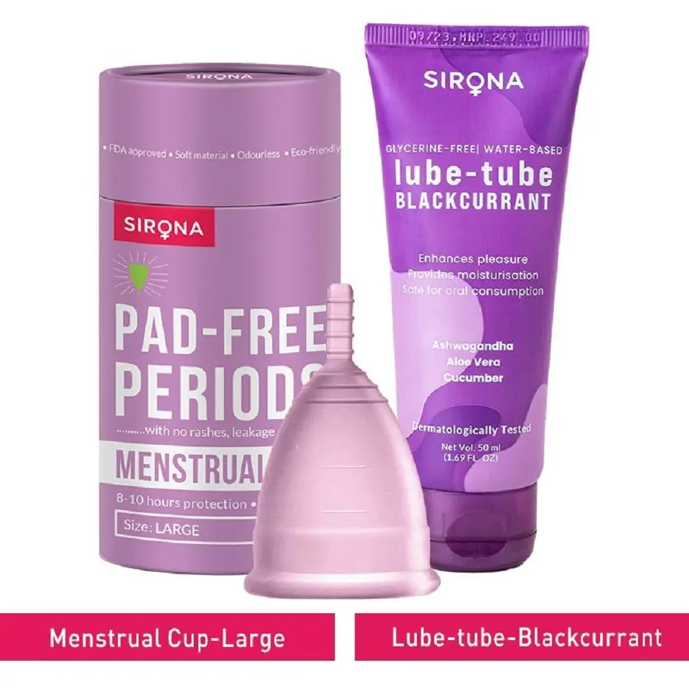 Sirona FDA Approved Menstrual Cup (Large) with Glycerine Free Natural Black Current Lubricant Gel