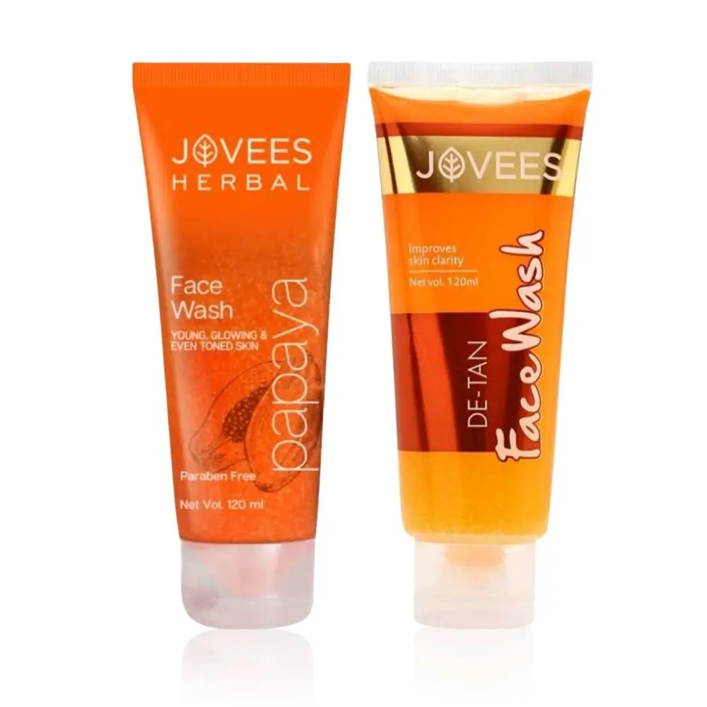 Jovees Face Wash Combo|Papaya Face Wash 120 ml | De-Tan Face Wash 120 ml