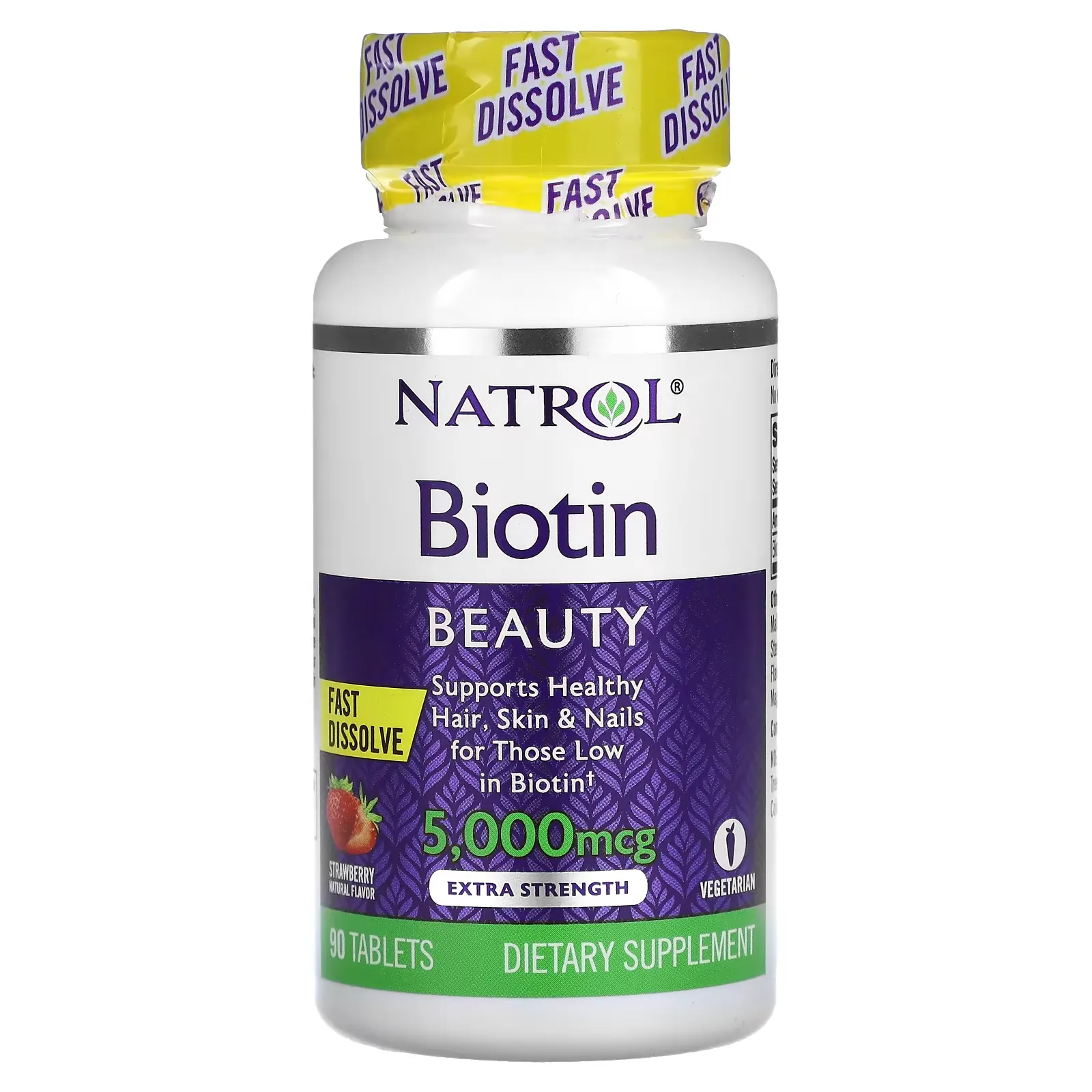 Biotin, Fast Dissolve, Extra Strength, Strawberry, 5,000 mcg, 90 Tablets