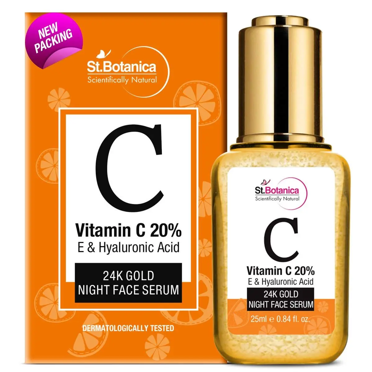 St.Botanica Vitamin C 20% + E & Hyaluronic Acid 24k Gold Night Face Serum (25 ml)