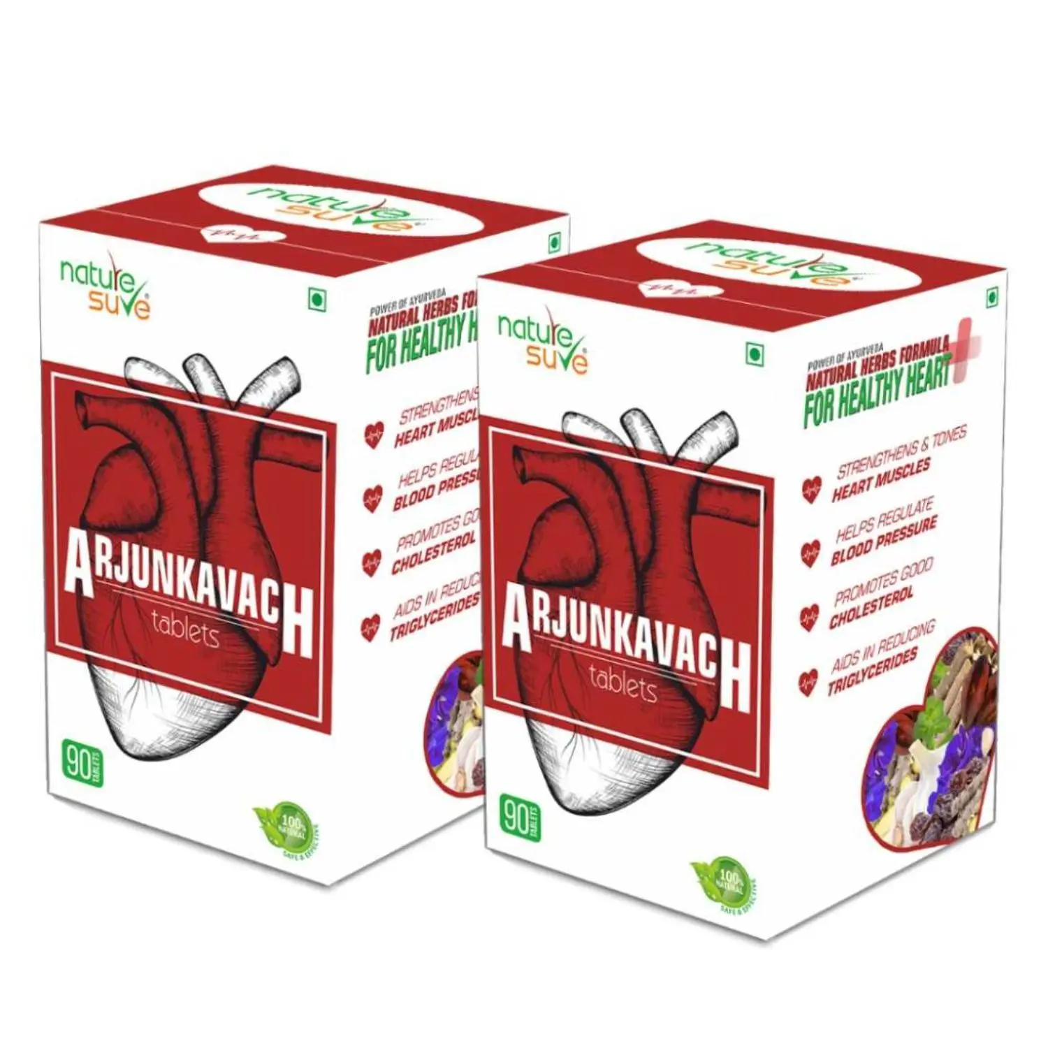 Nature Sure Arjun Kavach Tablets for Healthy Heart in Men and Women - 2 Packs (90 Nos Each)