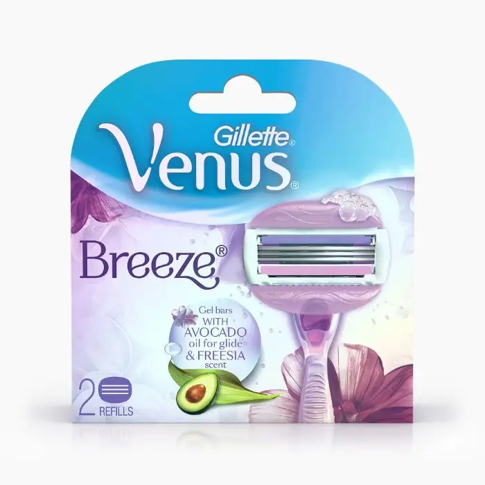 Gillette Venus Hair Removal Razor Blades/Refills/Cartridges (2 pieces) for Women - (Aloe Vera Glidestrip)