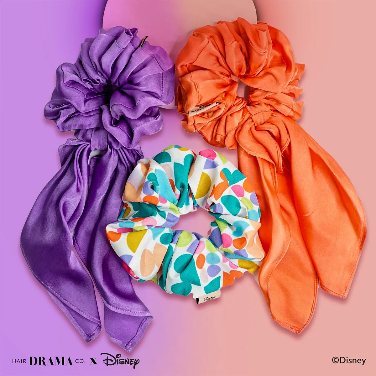 Hair Drama Co. x Disney Mickey For Days Scarf Scrunchies- Set Of 3