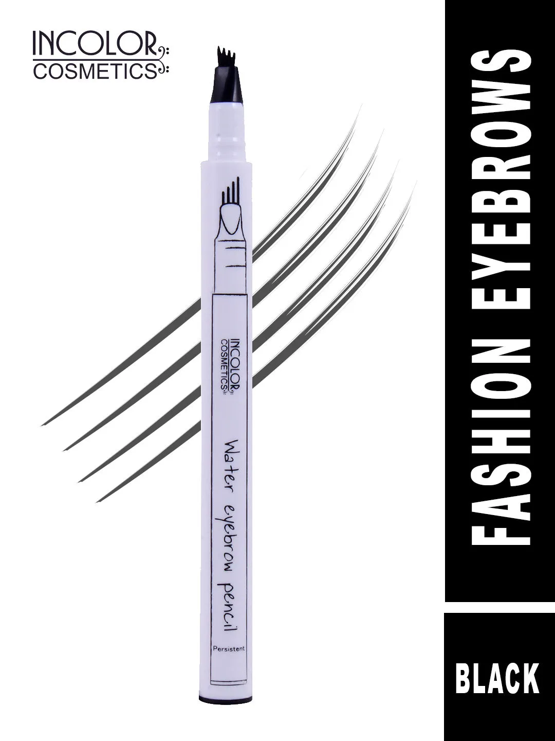 Incolor Forked Long Lasting Fashion Eyebrow Pencil - Black