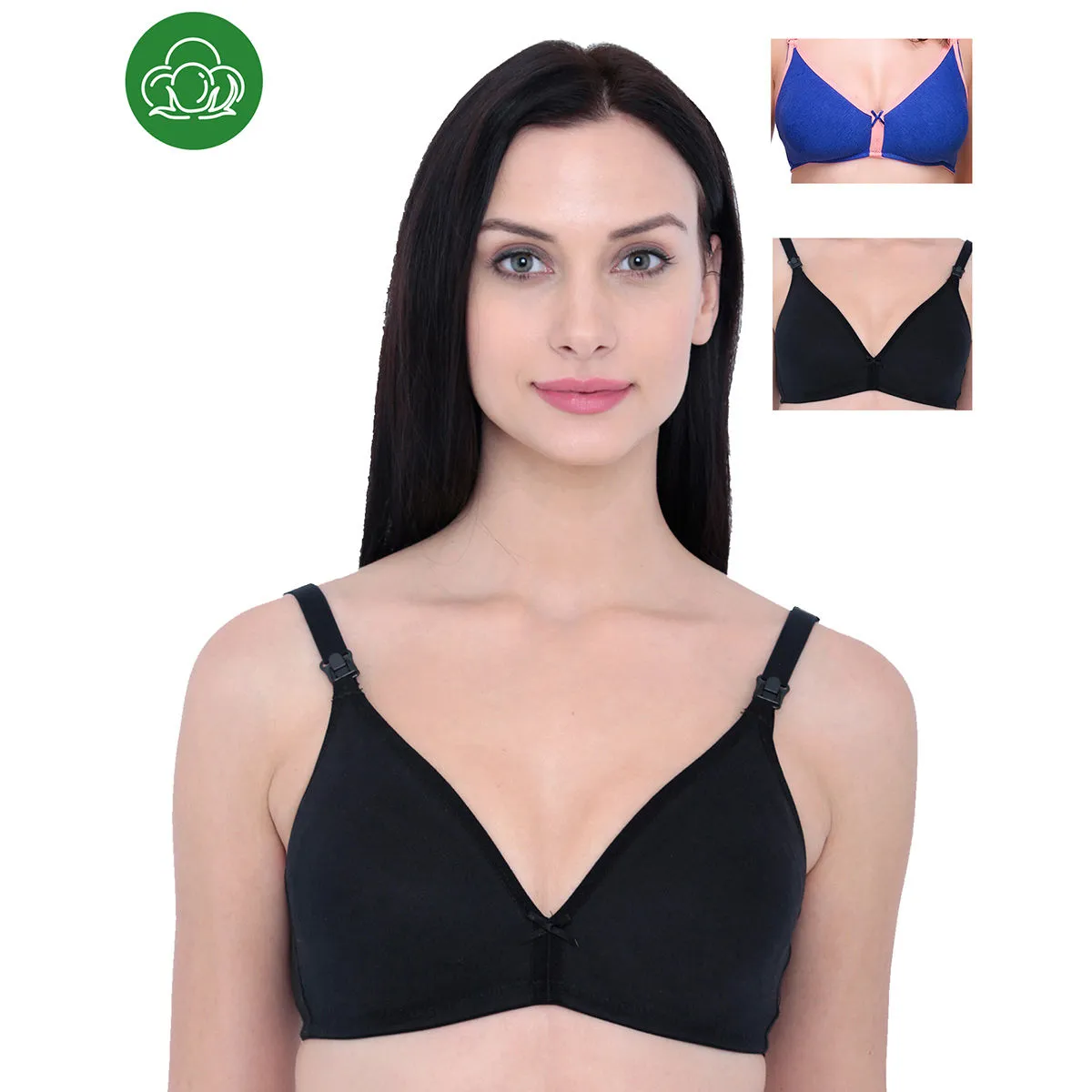 Inner Sense Organic Cotton Antimicrobial Nursing Bra Pack of 3 - Multi-Color