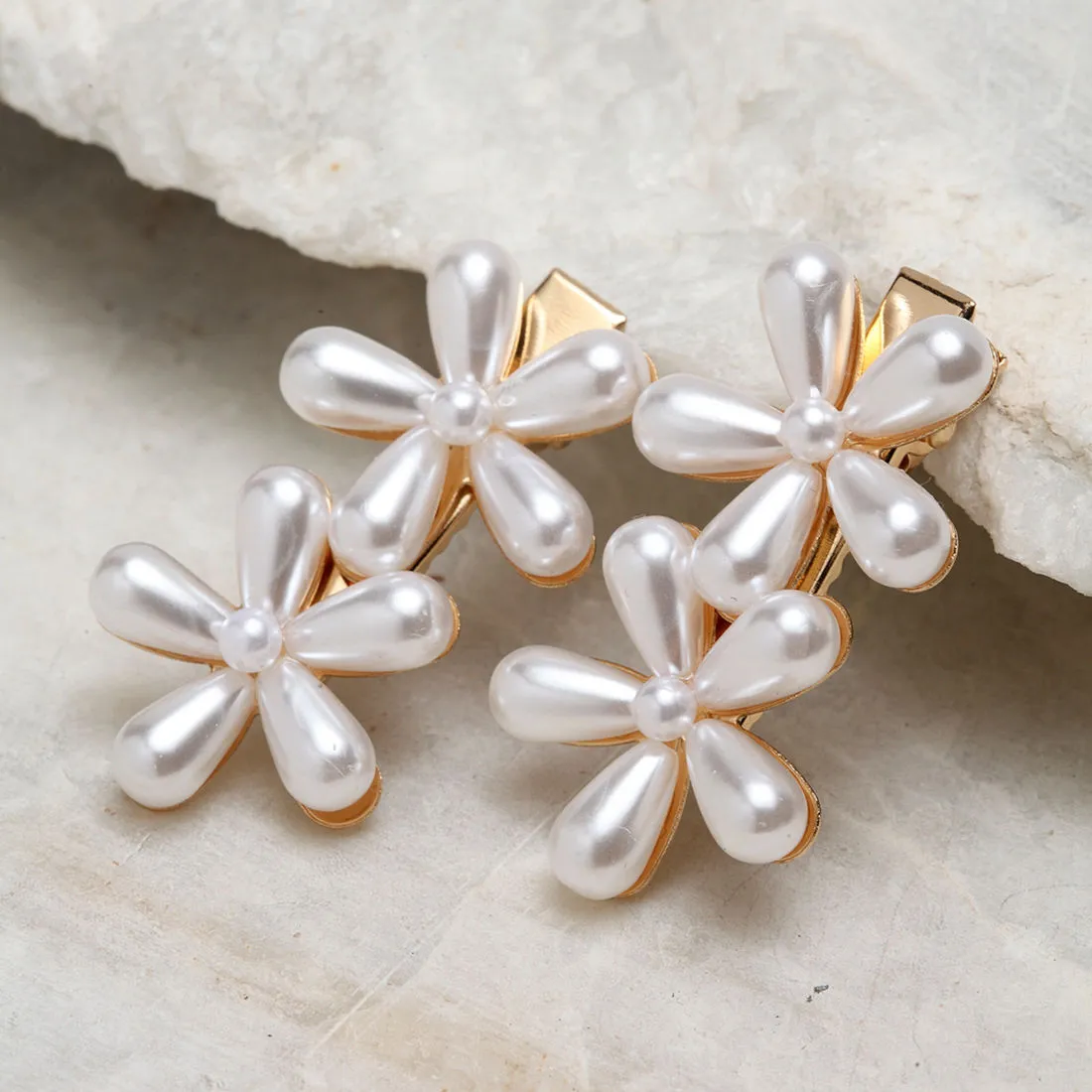 Ferosh Floral Pearl Hair Clips - Set Of 2