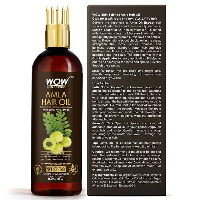 Wow Skin Science Amla Hair Oil with Comb Applicator