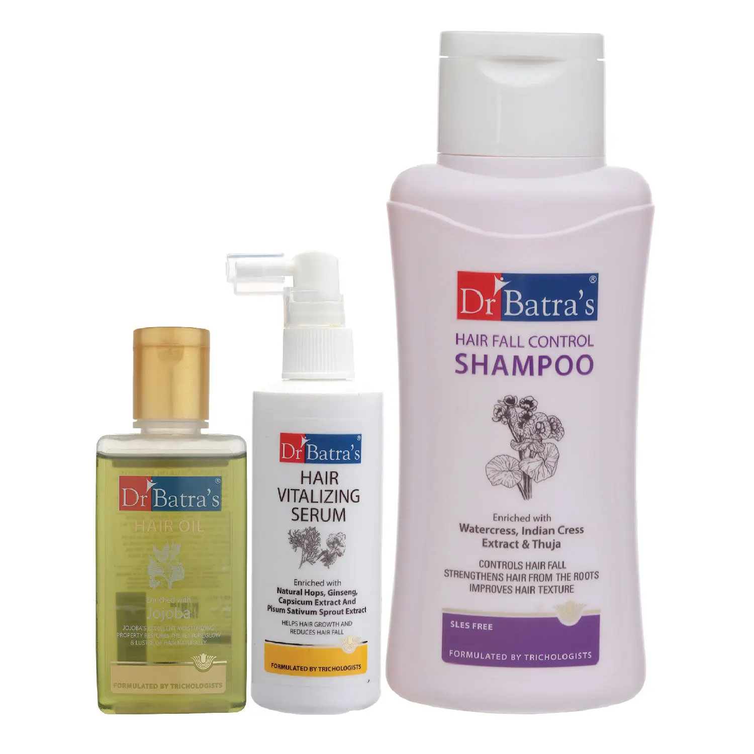 Dr Batra's Hair Vitalizing Serum 125 ml, Hair Fall Control Shampoo - 500 ml and Hair Oil - 100 ml