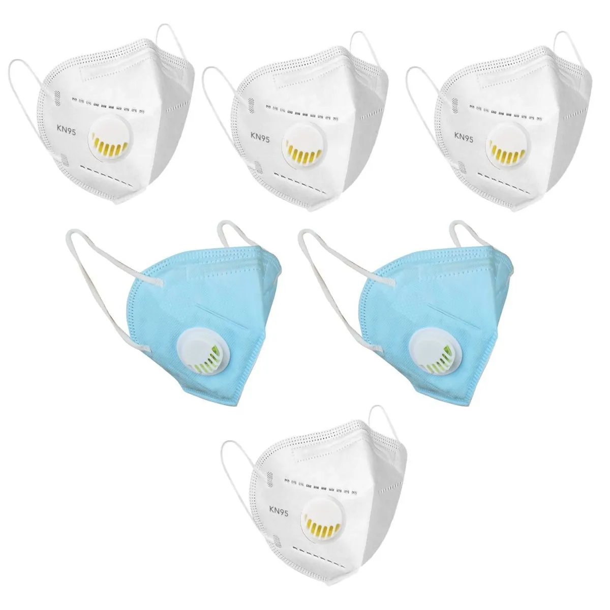 Fabula Pack of 6 KN95/N95 Anti-Pollution Reusable 5 Layer Mask (White,Blue,White)