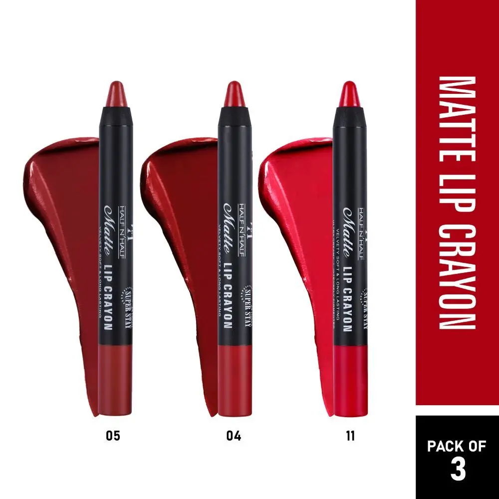 Half N Half Matte Lip Crayon Velvet Soft & Long Lasting, 24h Super Stay, Deep Maroon, Maroon & Deep Magenta, PO3 (10.5gm)