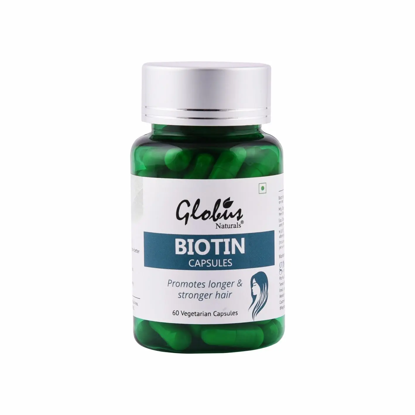 Globus Naturals Biotin Capsules|Promotes Longer & Stronger Hair| 60 Vegetarian Capsules