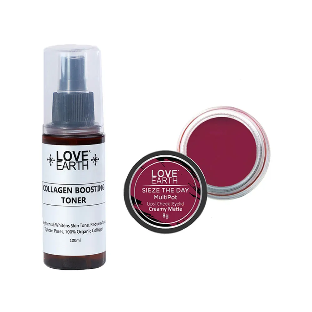 Love Earth Lip Tint & Cheek Tint Sieze The Day + Collagen Boosting Toner