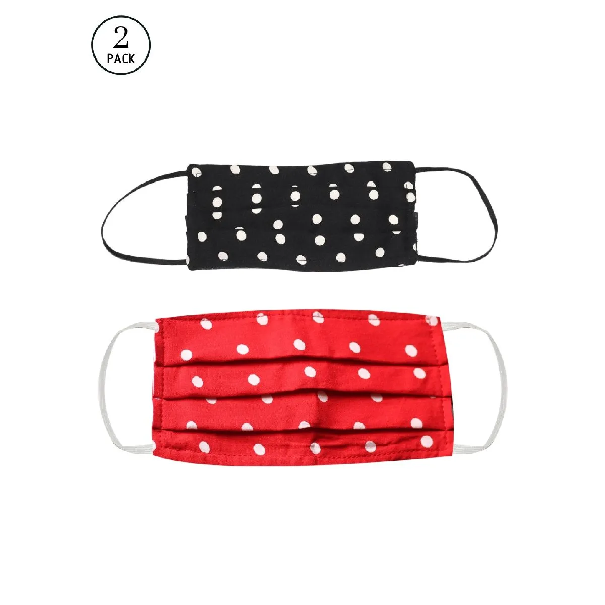 Bellofox 3-Ply Black Black & Red Polka Cotton Face Mask (Pack Of 2)