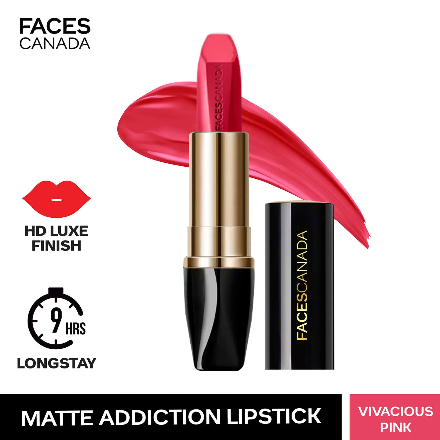 FACESCANADA Matte Addiction Lipstick Vivacious Pink 05 I 9 HR Longstay I HD Finish I Hydrating Comfort I Primer Infused I With Mulberry & Shea Butter I 3.7g