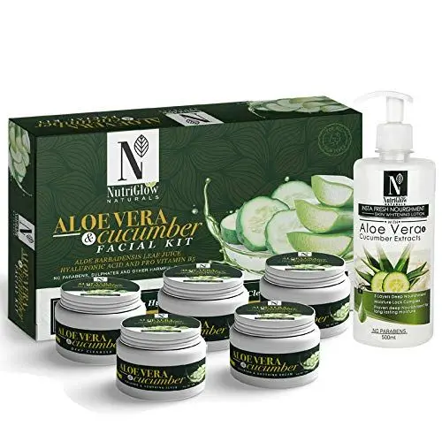 NutriGlow NATURAL'S Aloe Vera & Cucumber Facial Kit (260gm) With Body Lotion (500ml) For Intensive Nourishment