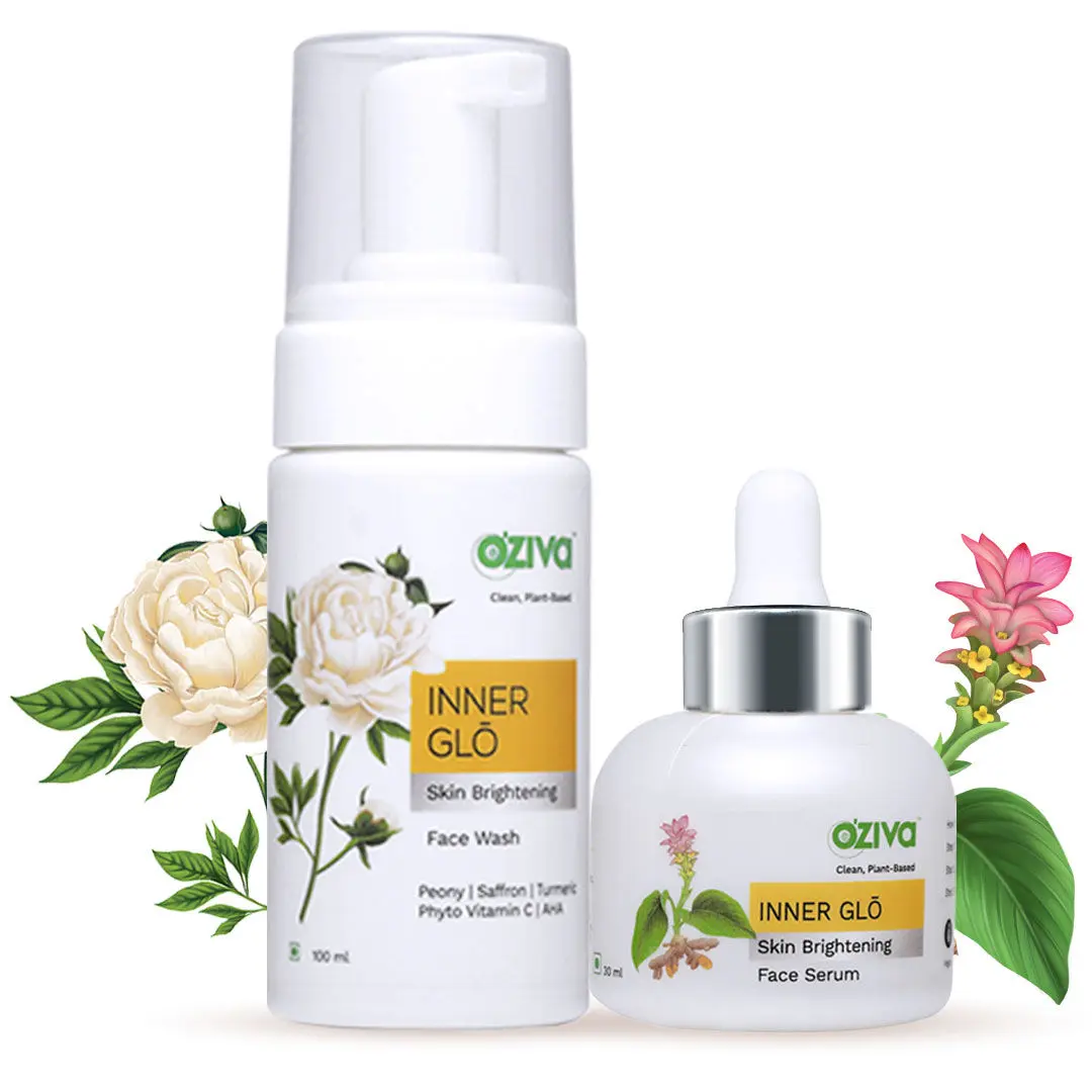 OZiva Skin Brightening Routine for Glowing Skin (Inner Glo Face Wash + Inner Glo Face Serum)